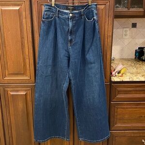 Banana Republic Wide Leg Flare Jeans in Dark Blue Denim